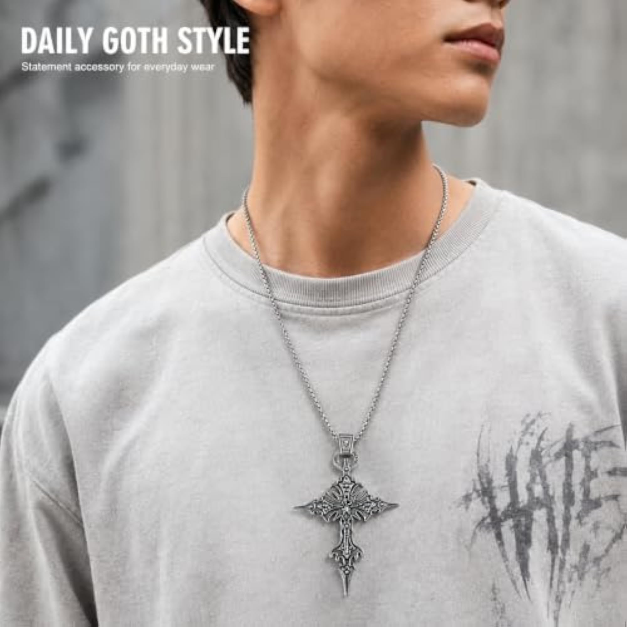 Gothic Cross Skull Pendant Necklace for Unisex